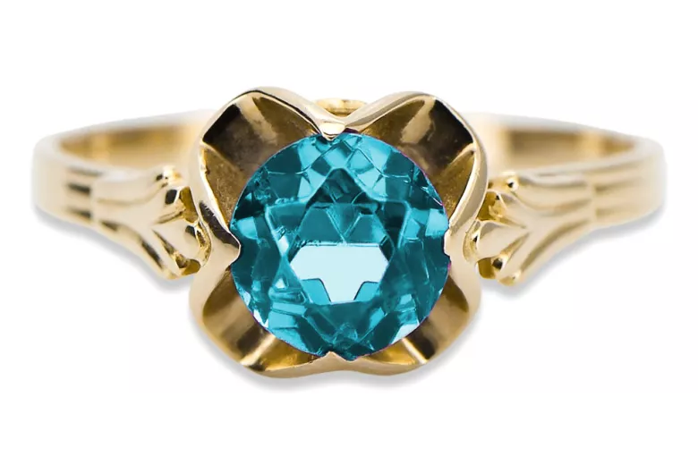 Vintage craft Ring Aquamarine 14K Yellow gold vrc023y